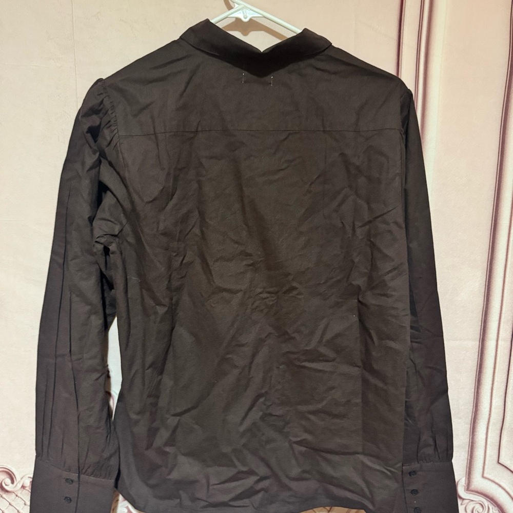 Woman Ex Voto 100% Cotton Chocolate Brown Button Down Long Sleeve Blouse Medium - Picture 6 of 8